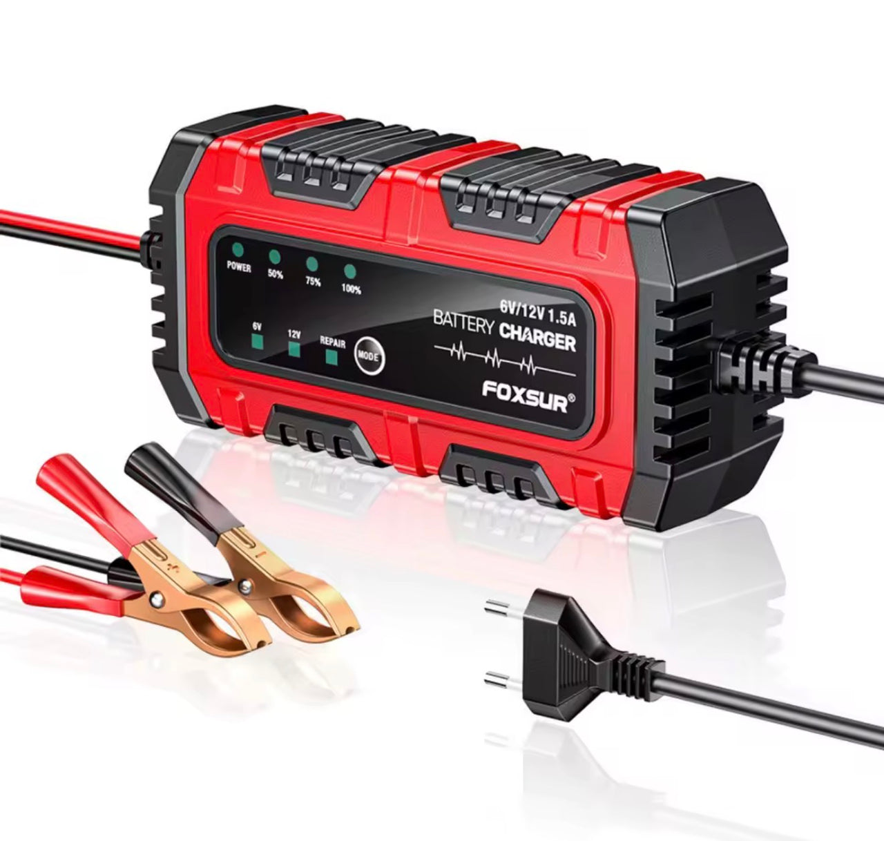 FOXSUR Automatische Acculader 6V / 12V – 1.5A Druppellader voor Motor, Scooter en Loodzuur Accu’s