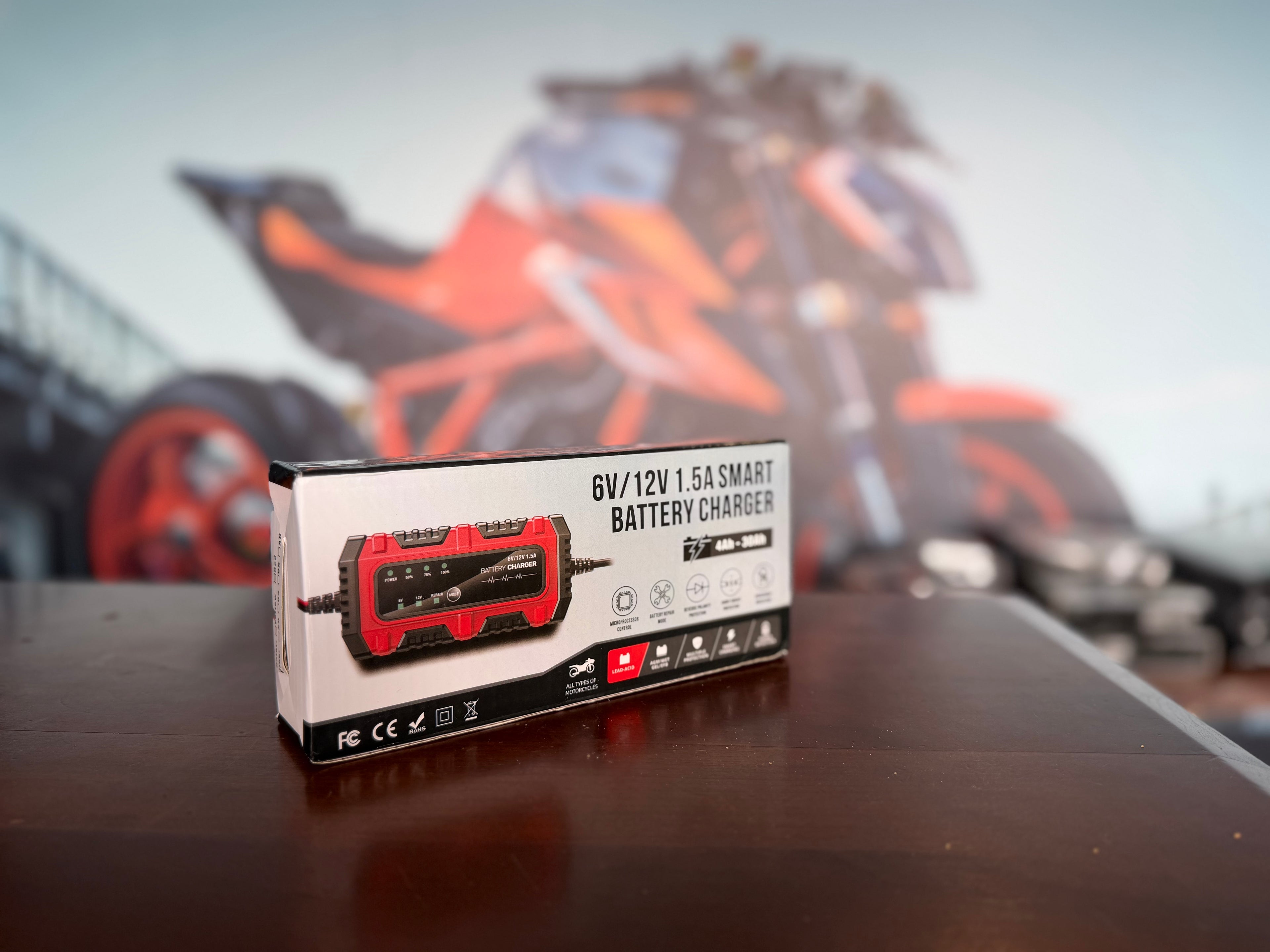 FOXSUR Automatische Acculader 6V / 12V – 1.5A Druppellader voor Motor, Scooter en Loodzuur Accu’s